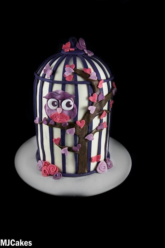 owl birdcage cake