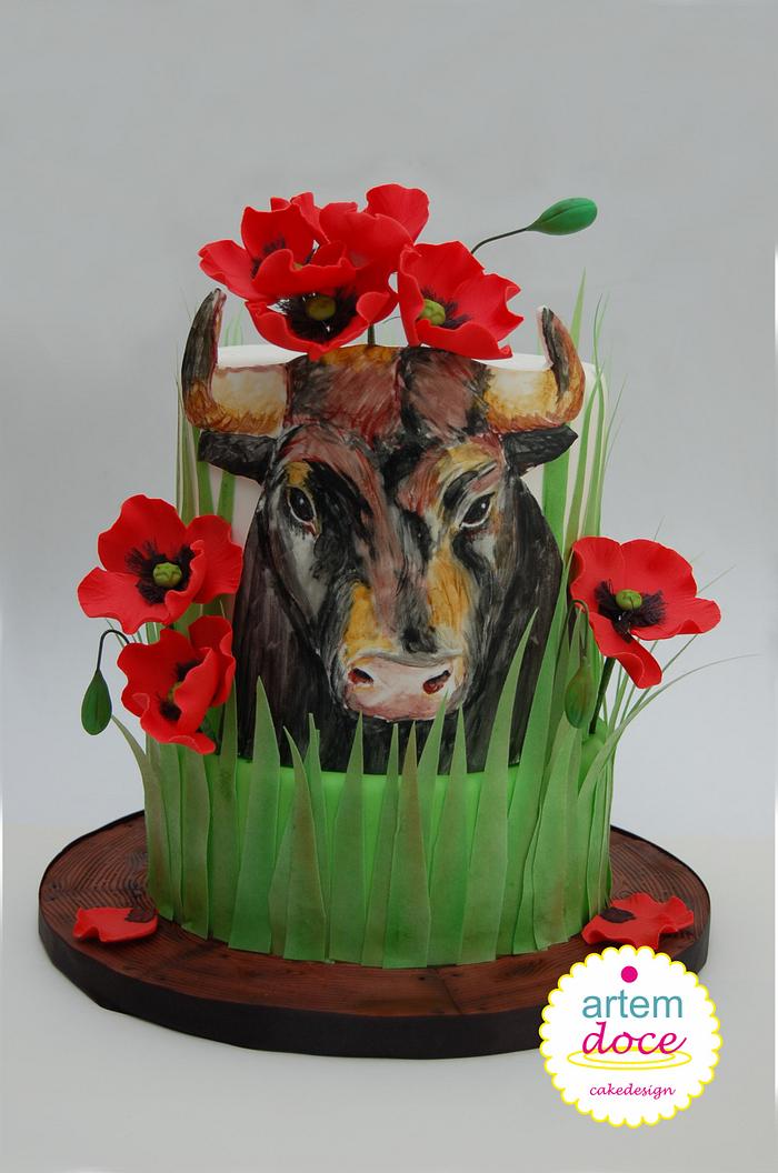 Animal Rights Cake Collaboration: Bull in poppies