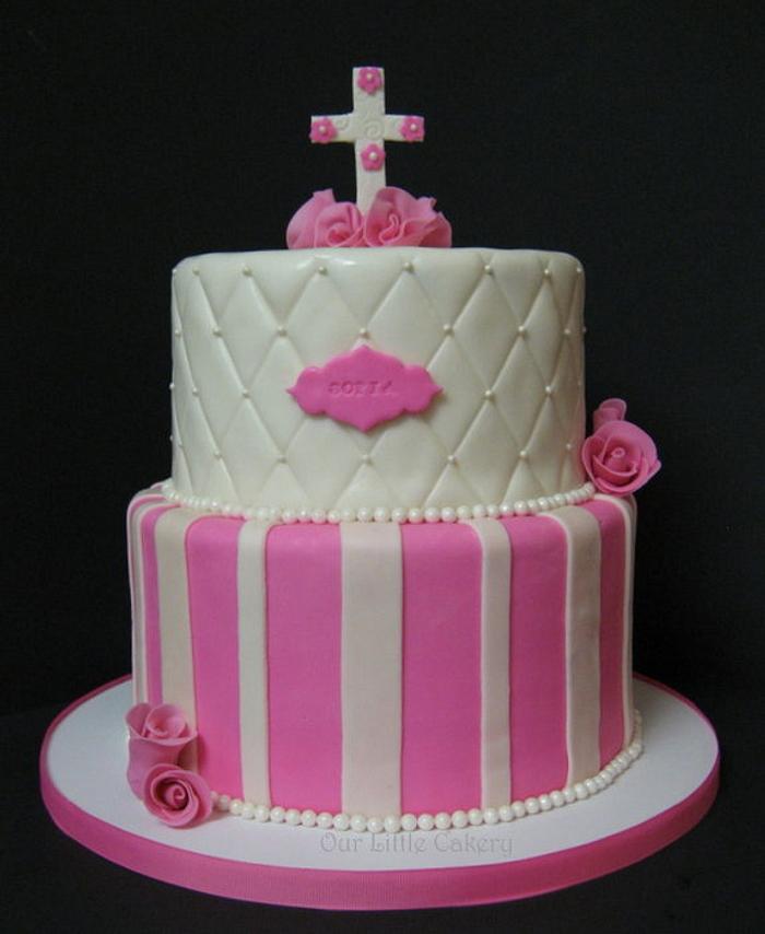 Baptism cake in pink
