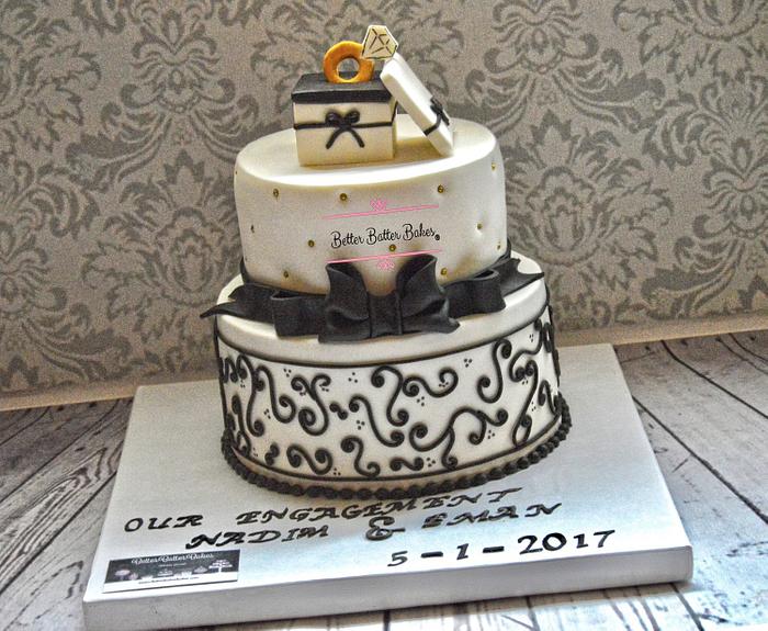 Black & white Engagement Cake 