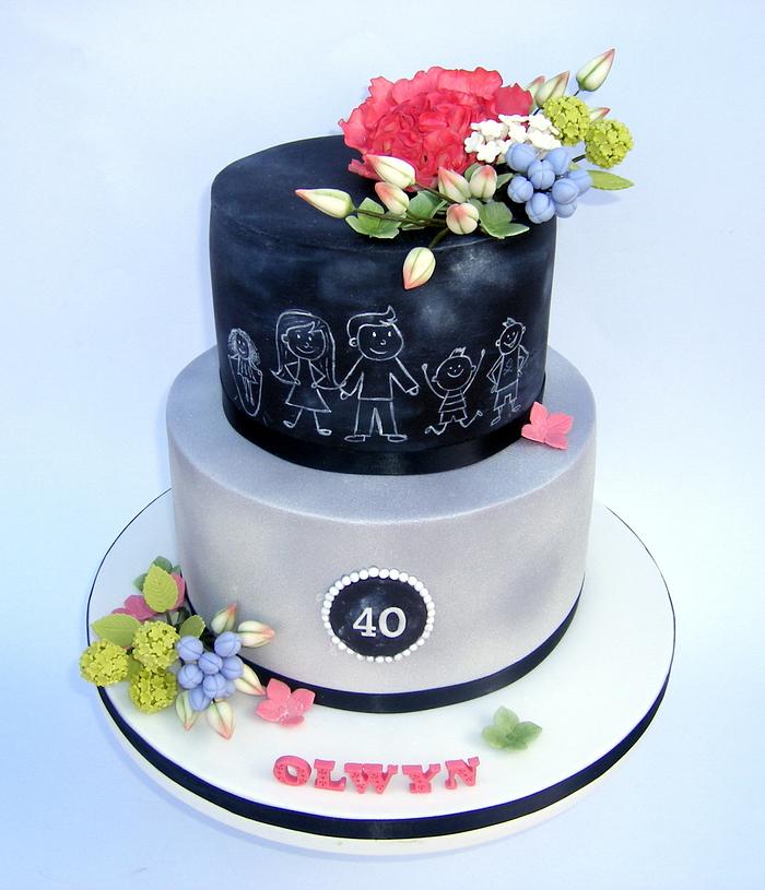 Chalkboard family & flowers for 40th birthday