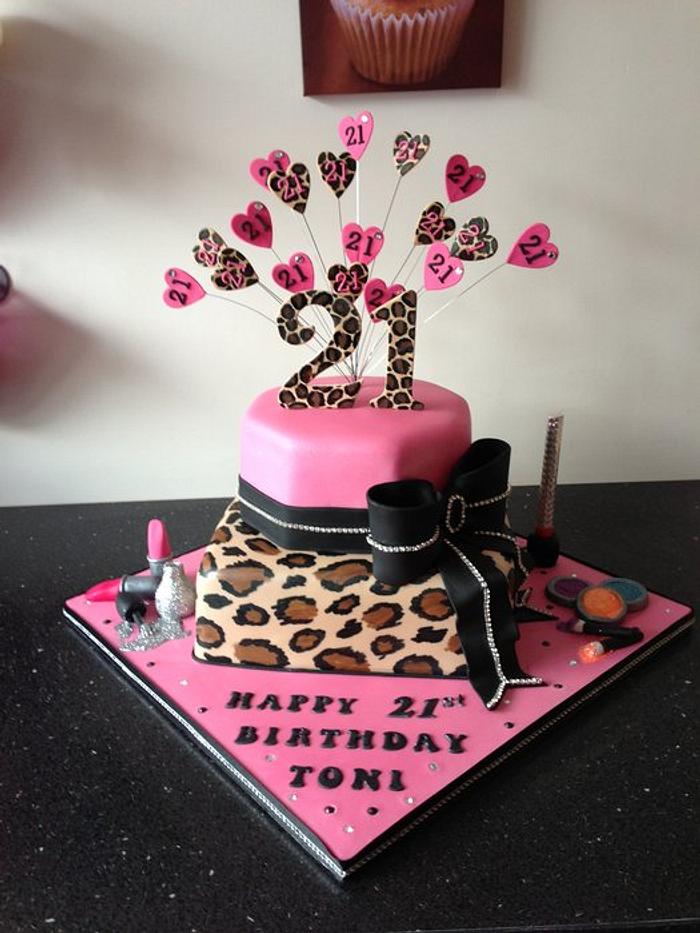 leopard print pink bling cake