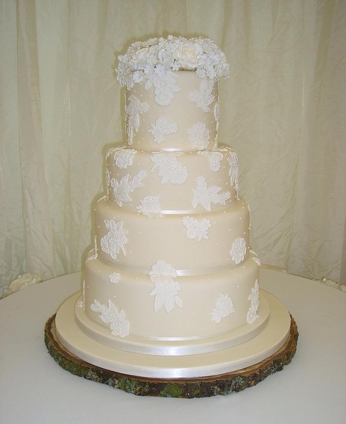 Cream Lace Wedding Cake