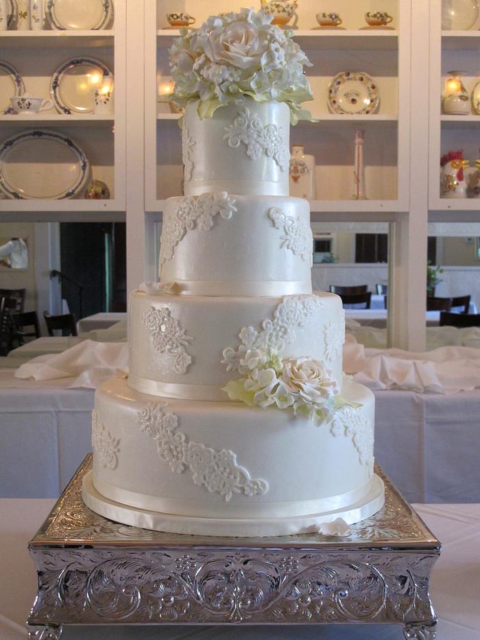 Floral and Lace Wedding Cake