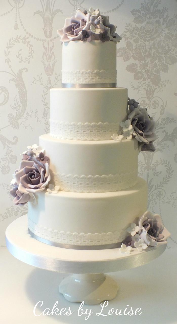 Lilac Rose and Lace Wedding Cake