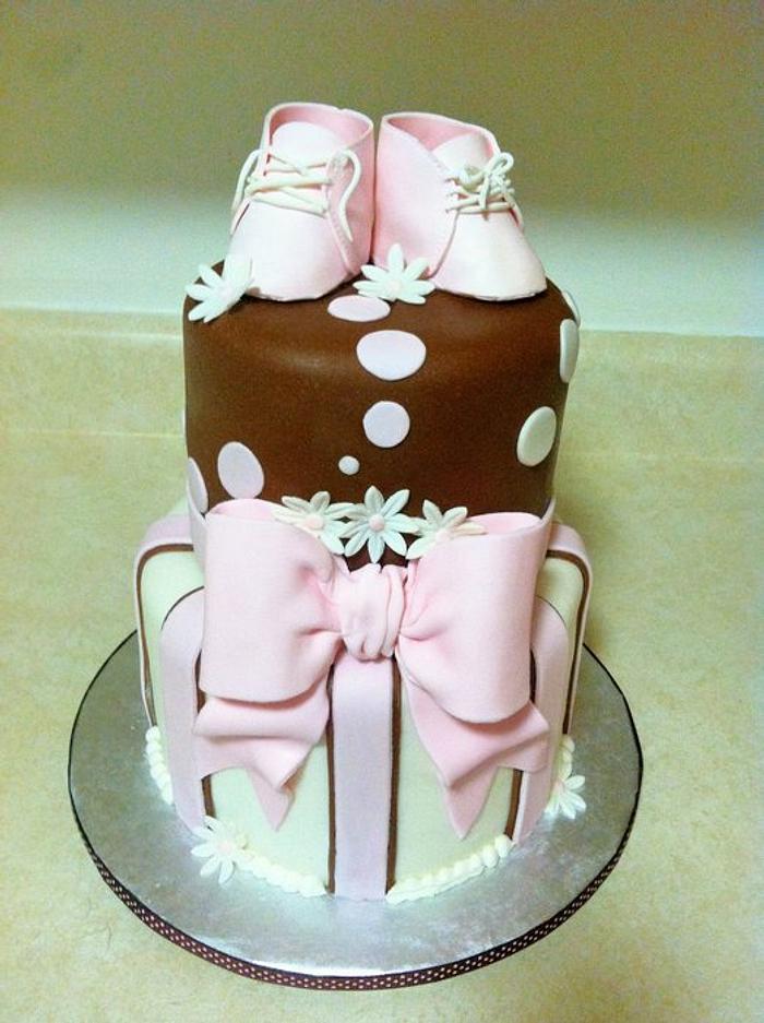 Brown and Pink Baby Shower Cake