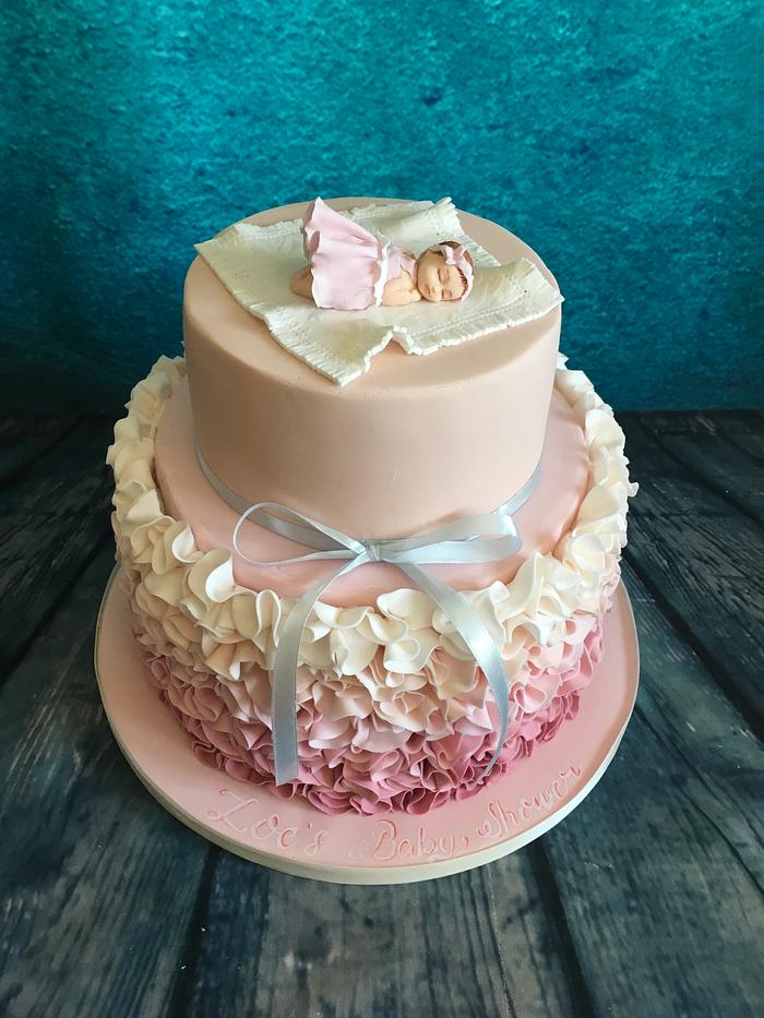 Pastel baby shower ombré ruffle cake