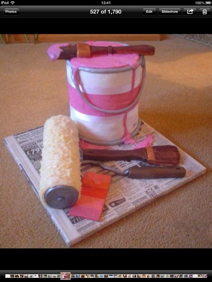 Paint pot, brush & roller cake