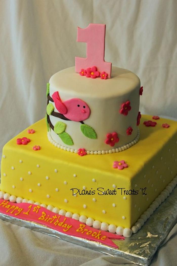 first birthday cake - pink bird