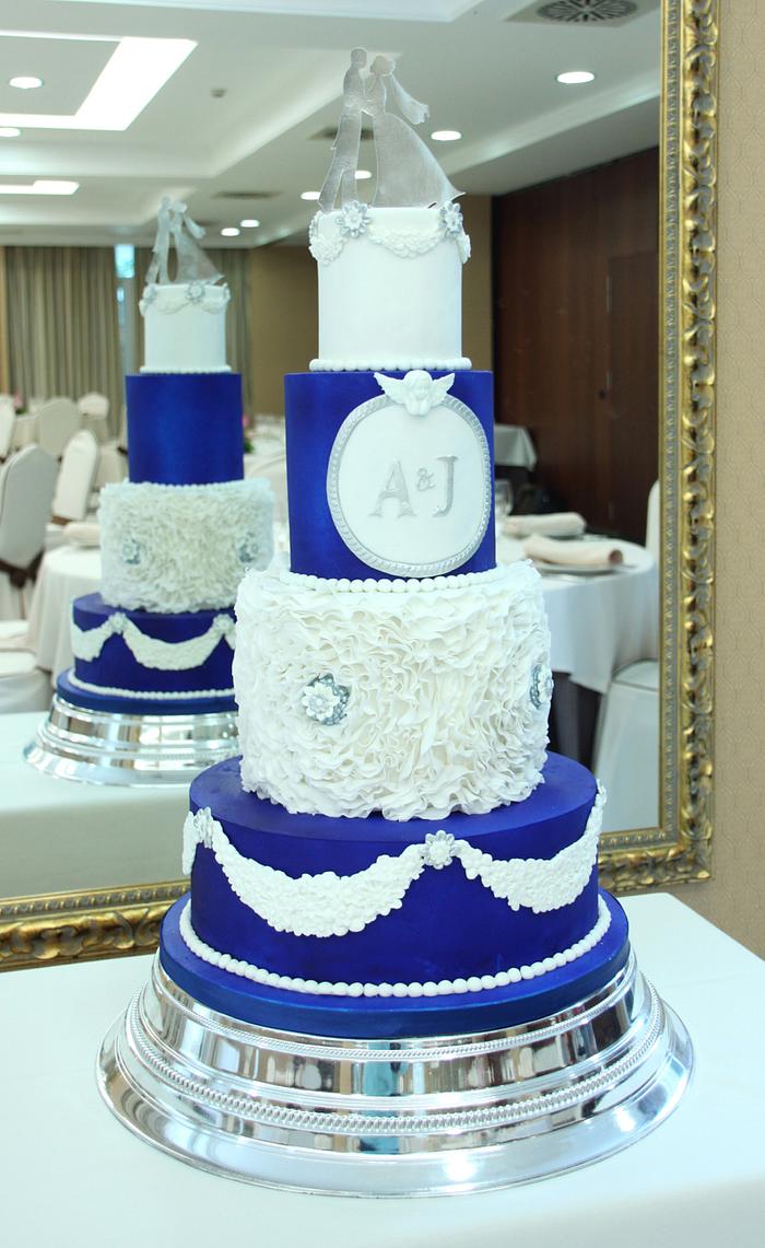 Royal blue and white Wedding Cake