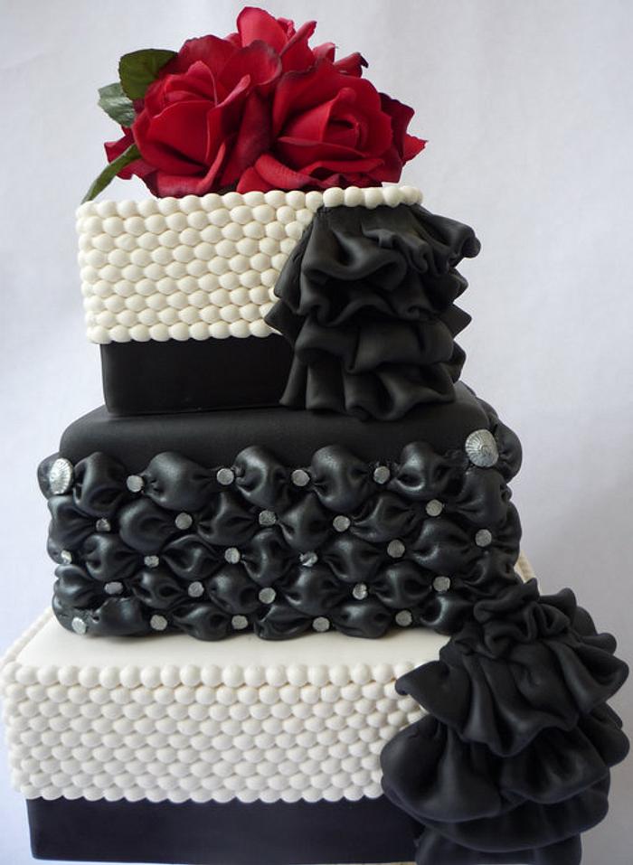 White and Black 3 tiered cake