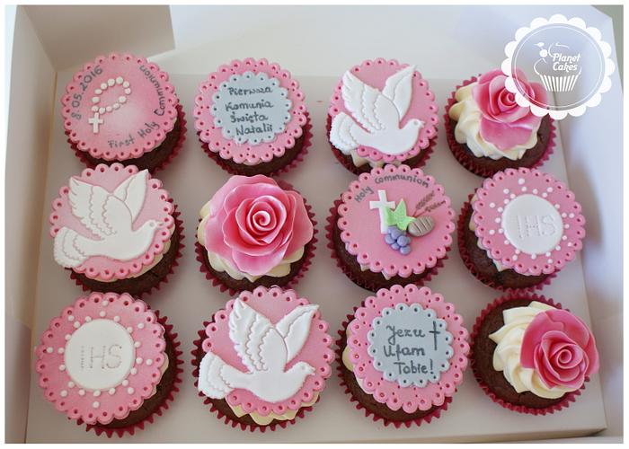 Pink Holy Communion Cupcakes