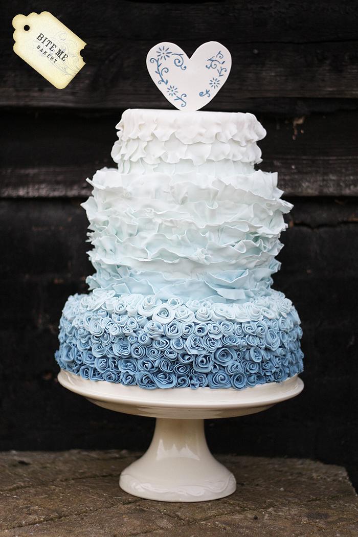 Blue Ombre Ruffled Wedding Cake
