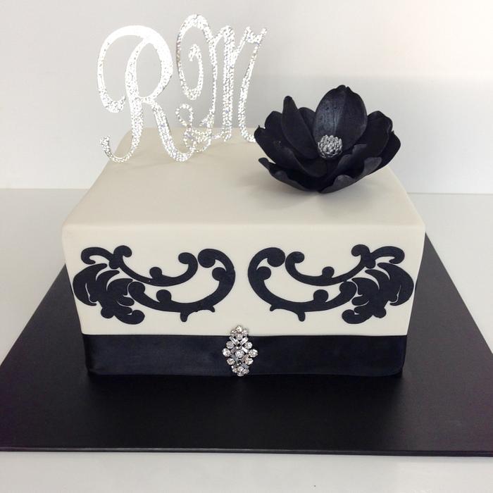 Balck & White Engagement Cake