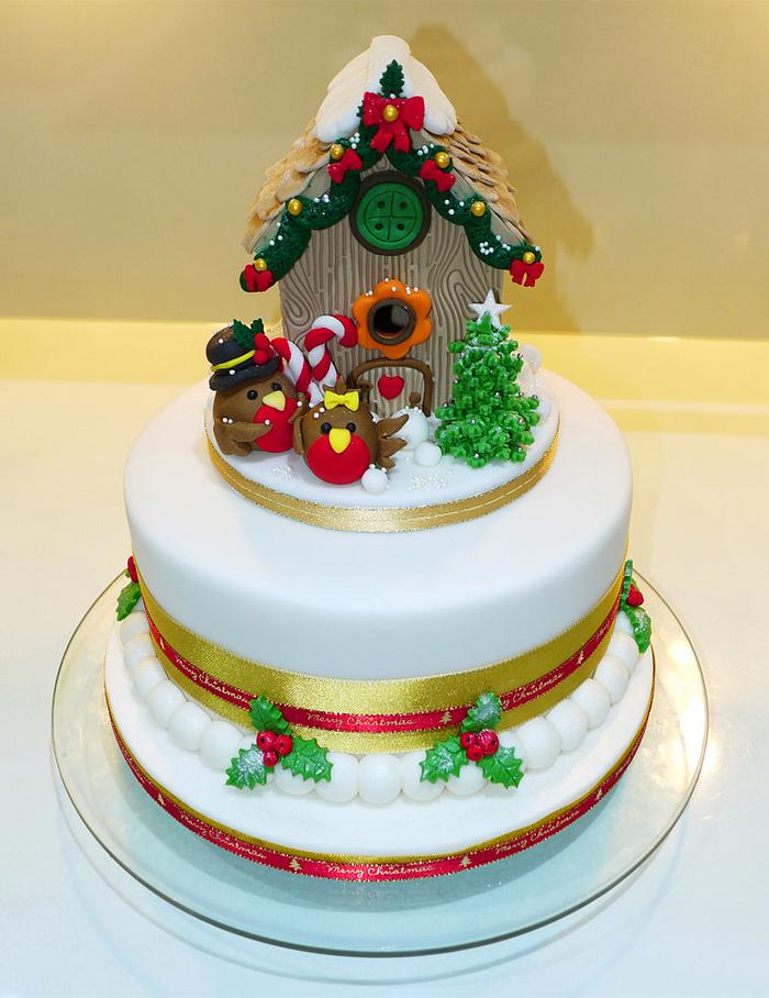 Cute Bird House Christmas Cake.