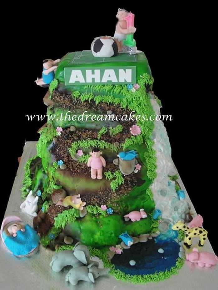Mountain cake with baby stages