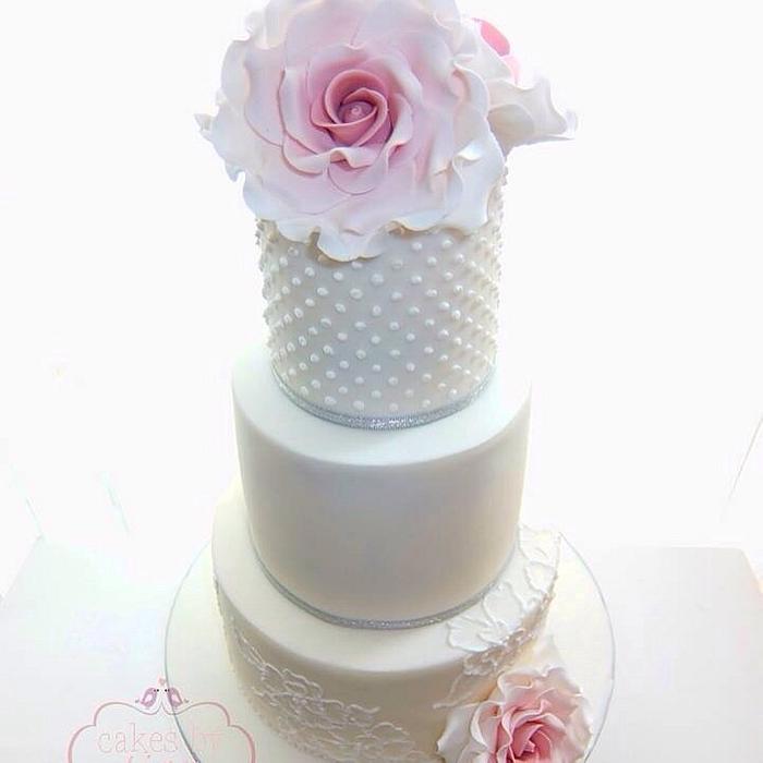 Pink rose wedding cake