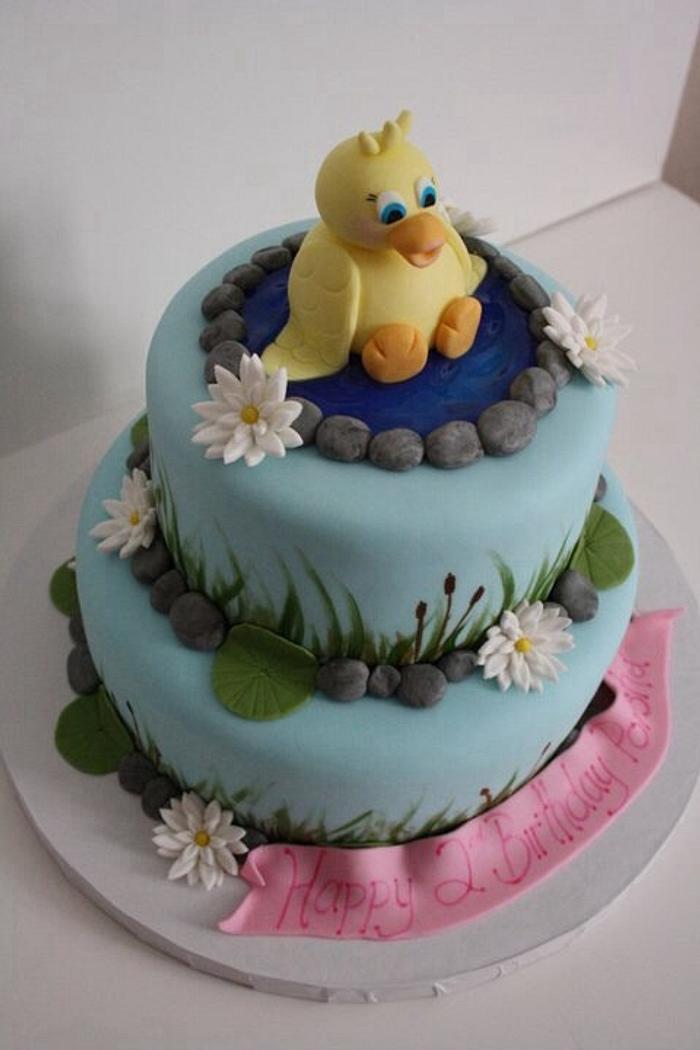 Duck / pond birthday cake