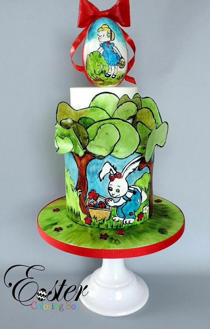Easter Coloring Book Cake Collaboration;  A hunting we will go... 