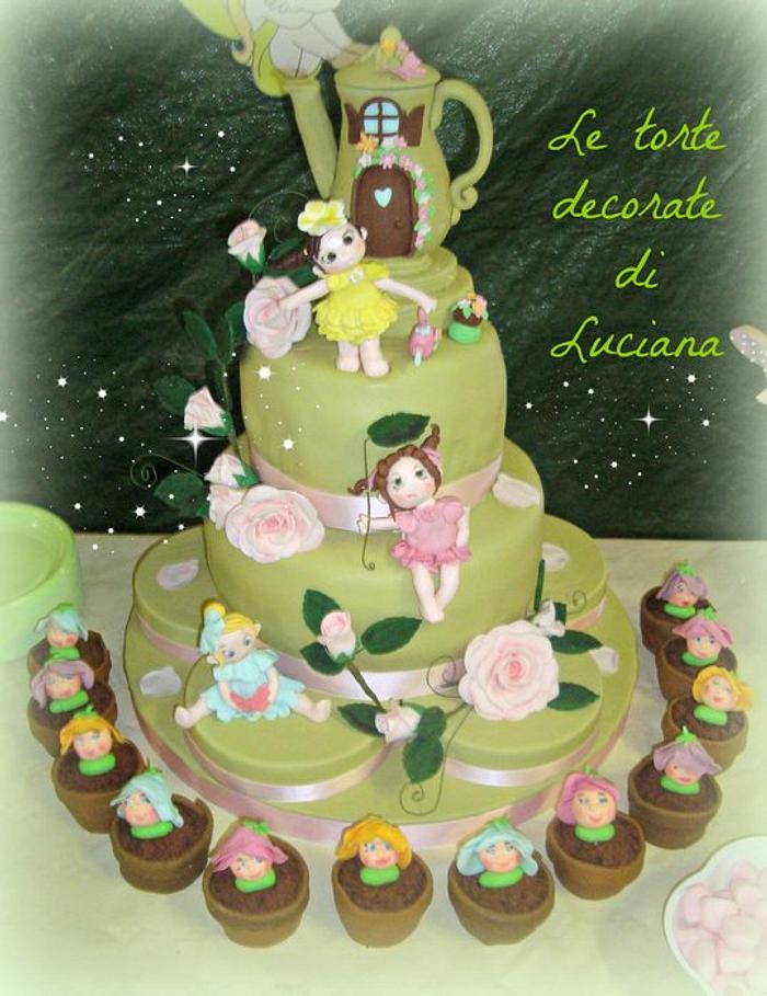 garden fairies cake & sweet table