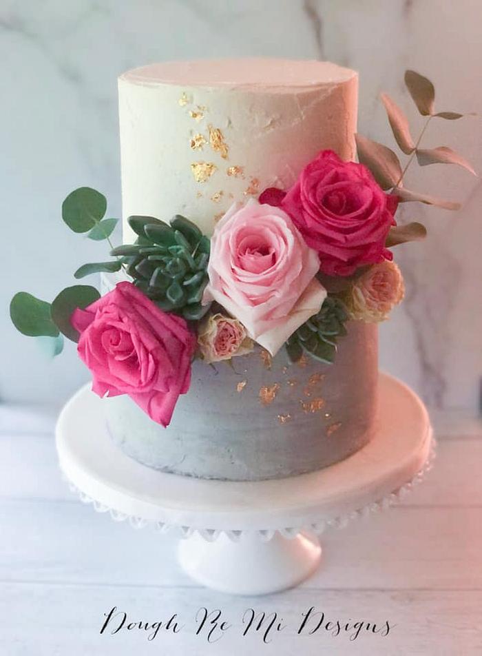 Sugar Succulent and Fresh Floral Shower Cake