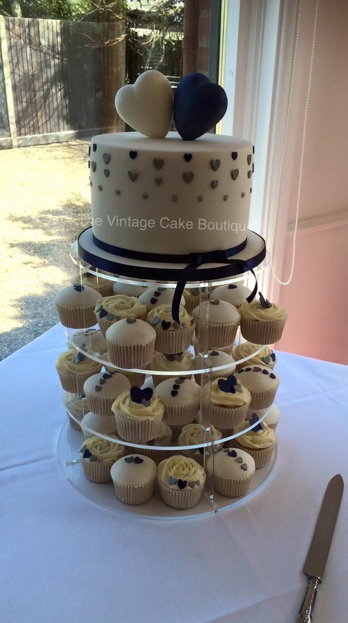 Blue and Ivory Wedding Cake