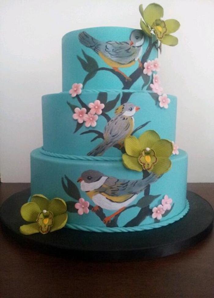 3 Tier Hand painted Anniversary Cake
