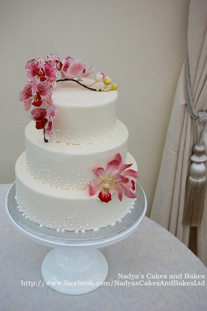 orchids and champagne bubbles cake