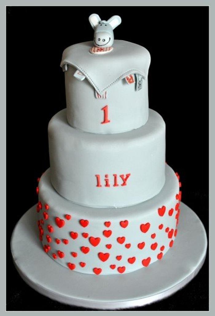 soft grey and red cake