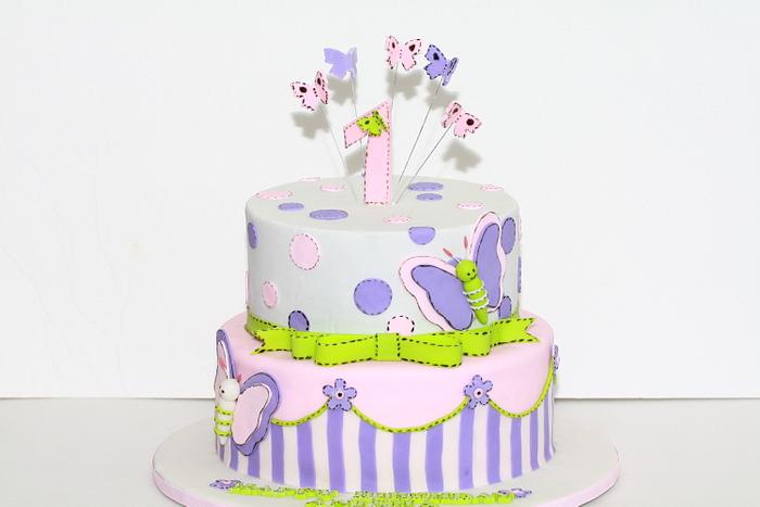 Butterfly first birthday cake