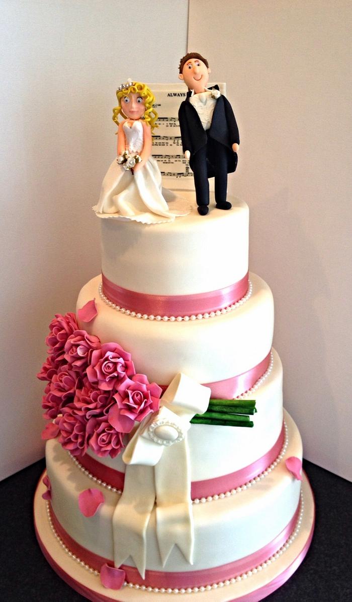 Dusky pink Rose themed Wedding cake