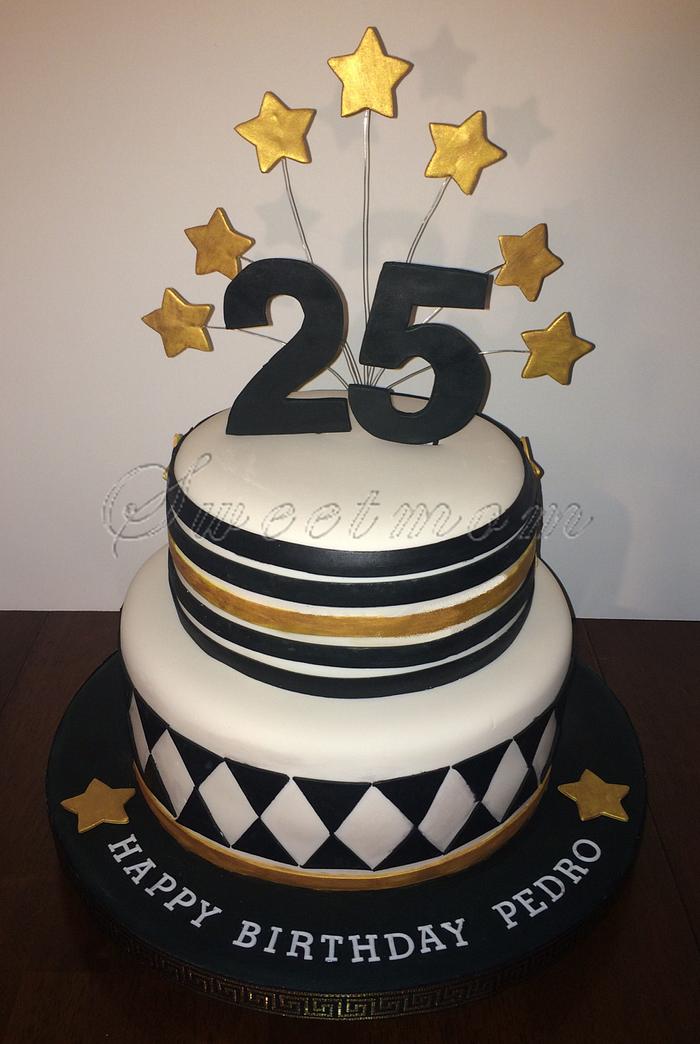 25 birthday gold, white and black