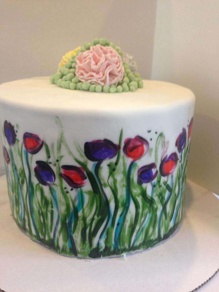 Painted Flower Cake with Carnation