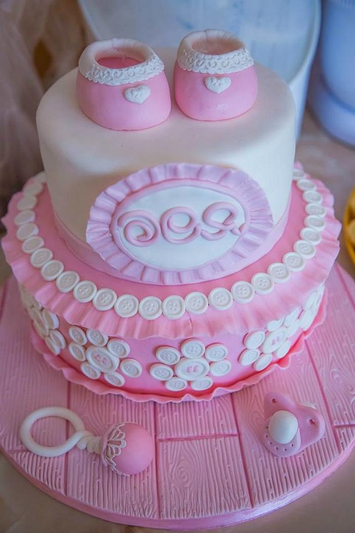 Pink and white birthday cake 