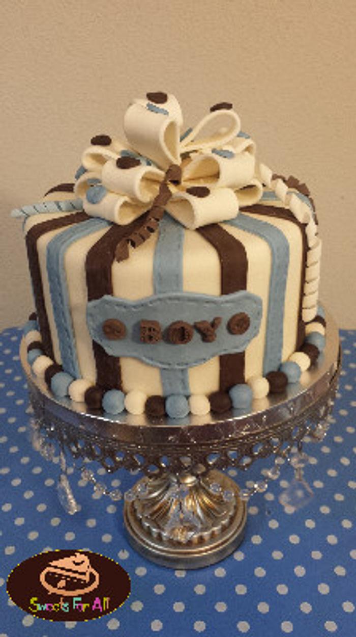 Blue & Brown Baby Boy Shower Cake