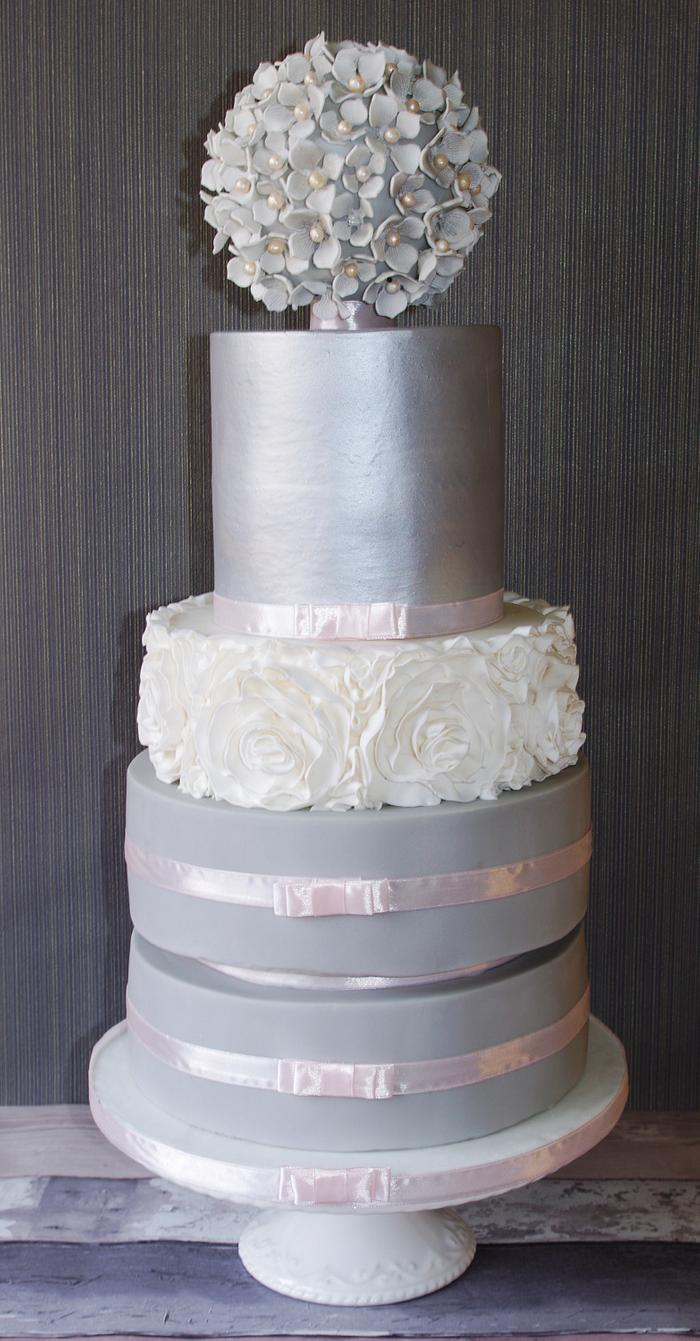Silver and grey elegant wedding cake