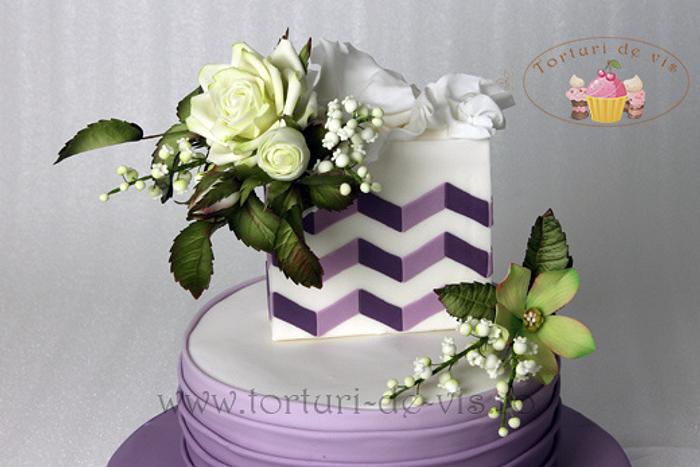 Purple cake with white roses