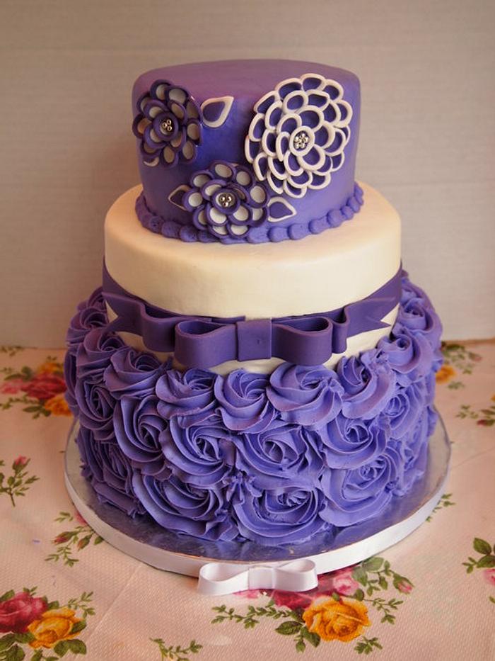 Purple and white "Shawna Flower" Birthday Cake