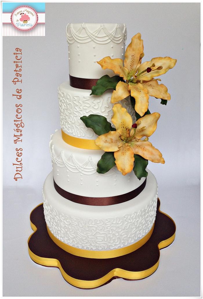 Wedding cake with lilies