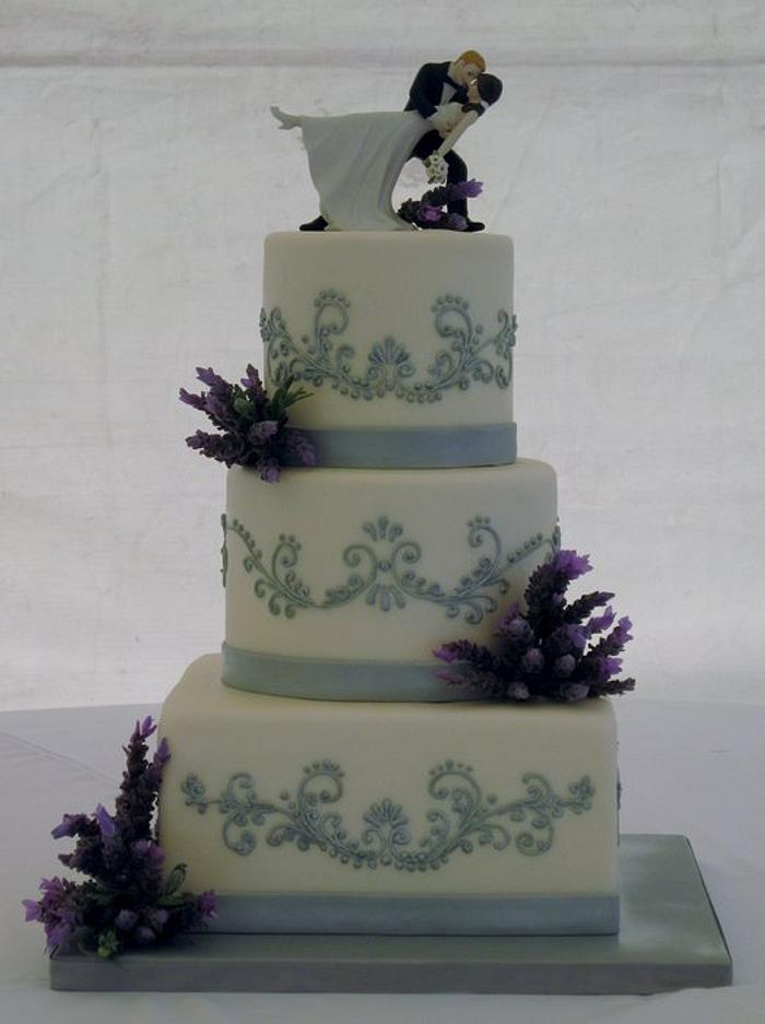 Lavender and grey wedding cake