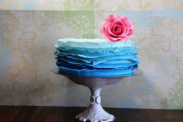 Ombre Ruffle Blue Cake