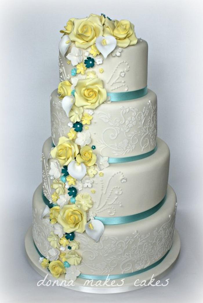 Lemon and Teal Wedding cake