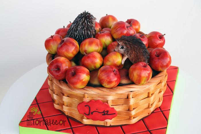 Hedgehogs in apple basket