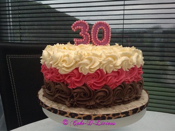 Ombre rosette 30th birthday cake