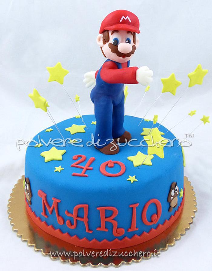 Super Mario Bros cake: a super hero flying in the stars
