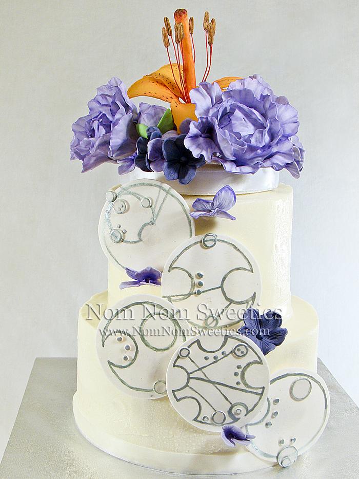 Flowers and Gallifreyan Wedding Cake