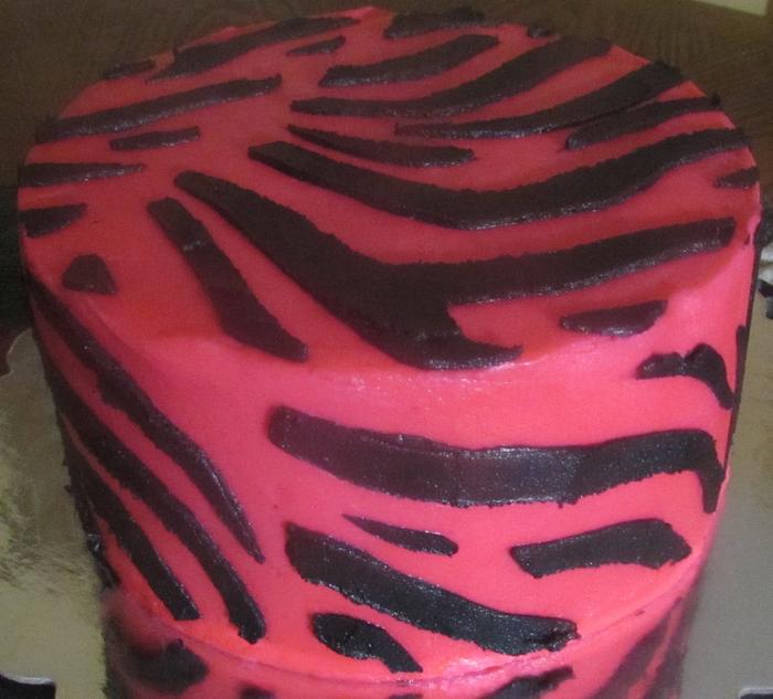 Hot Pink Zebra Stenciled cake 