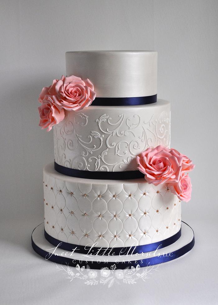 Wedding Cake with Coral Sugar Roses