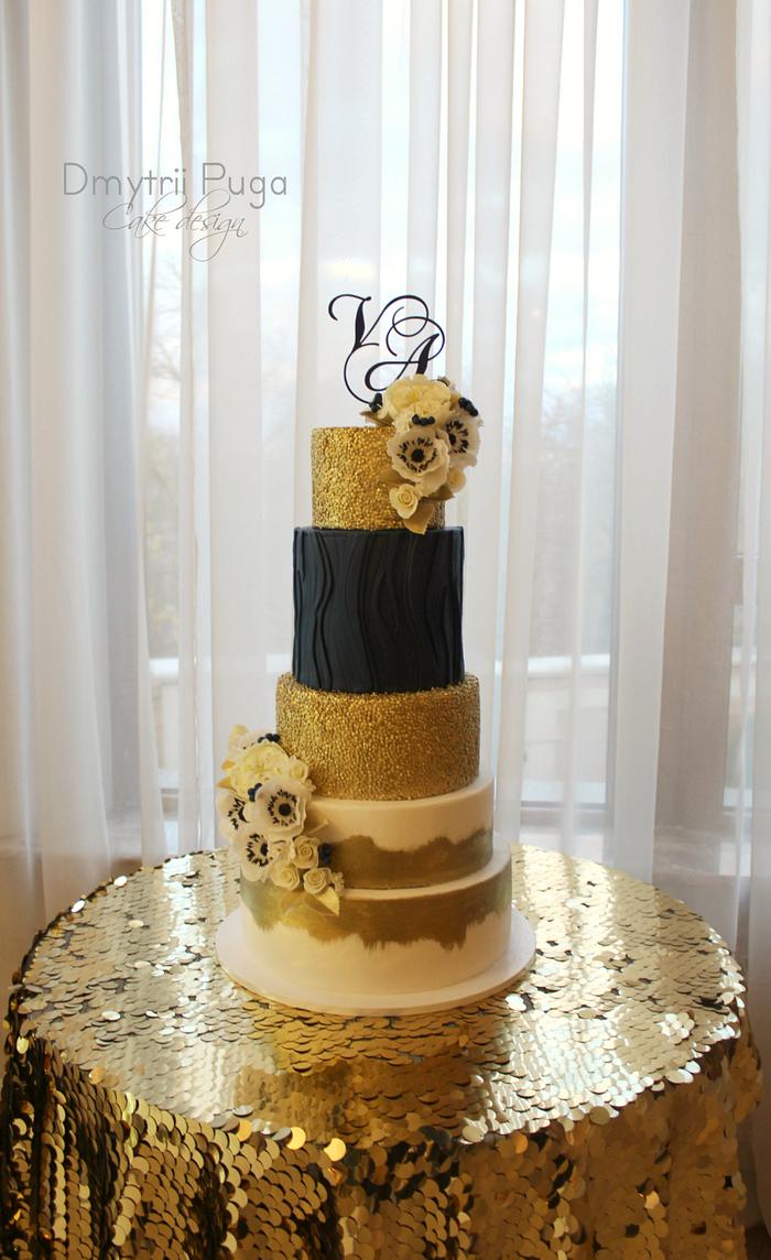 "Blue and Gold" Wedding Cake