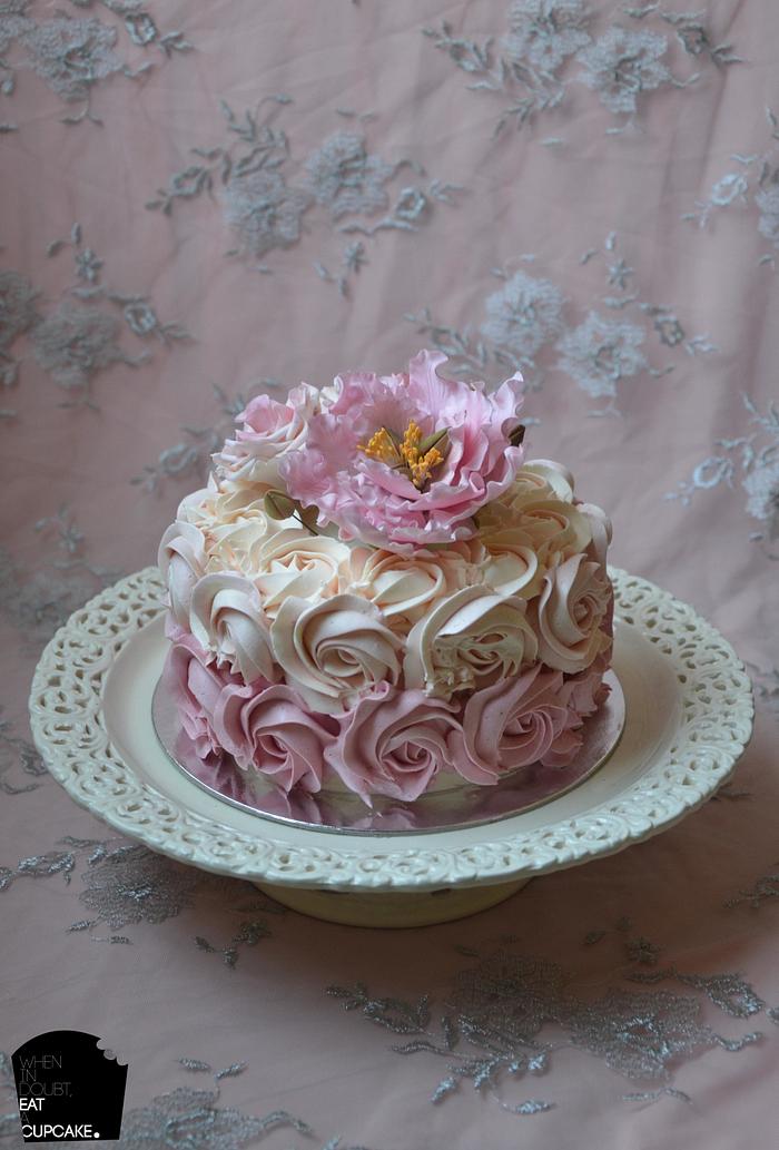 Buttercream rosette cake with sugar flowers
